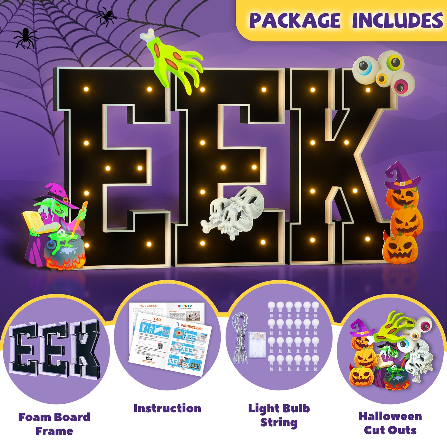 Glimmrly Halloween Precut Marquee Lights DIY Kit- EEK