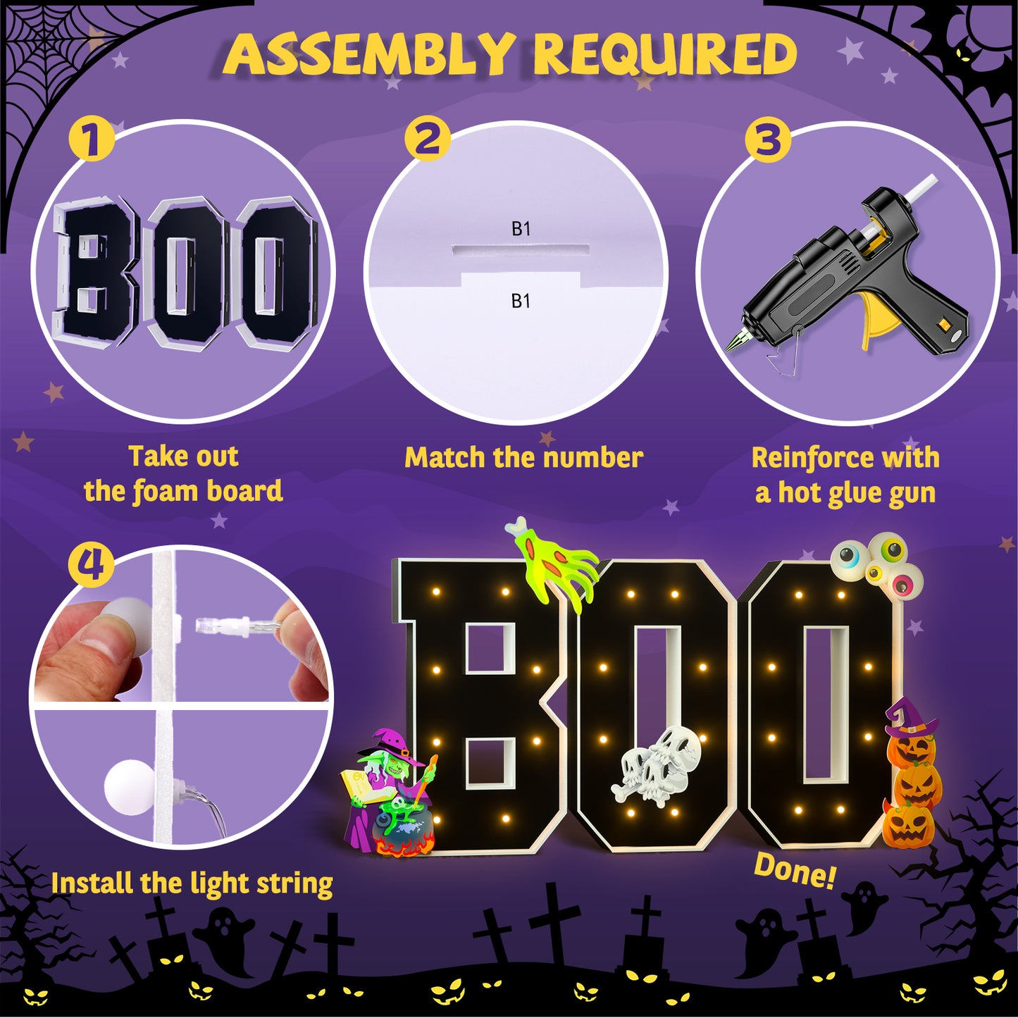 Glimmrly Halloween Precut Marquee Lights DIY Kit-BOO