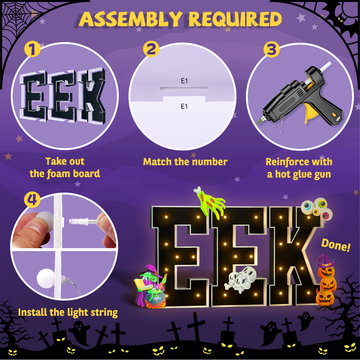Glimmrly Halloween Precut Marquee Lights DIY Kit- EEK