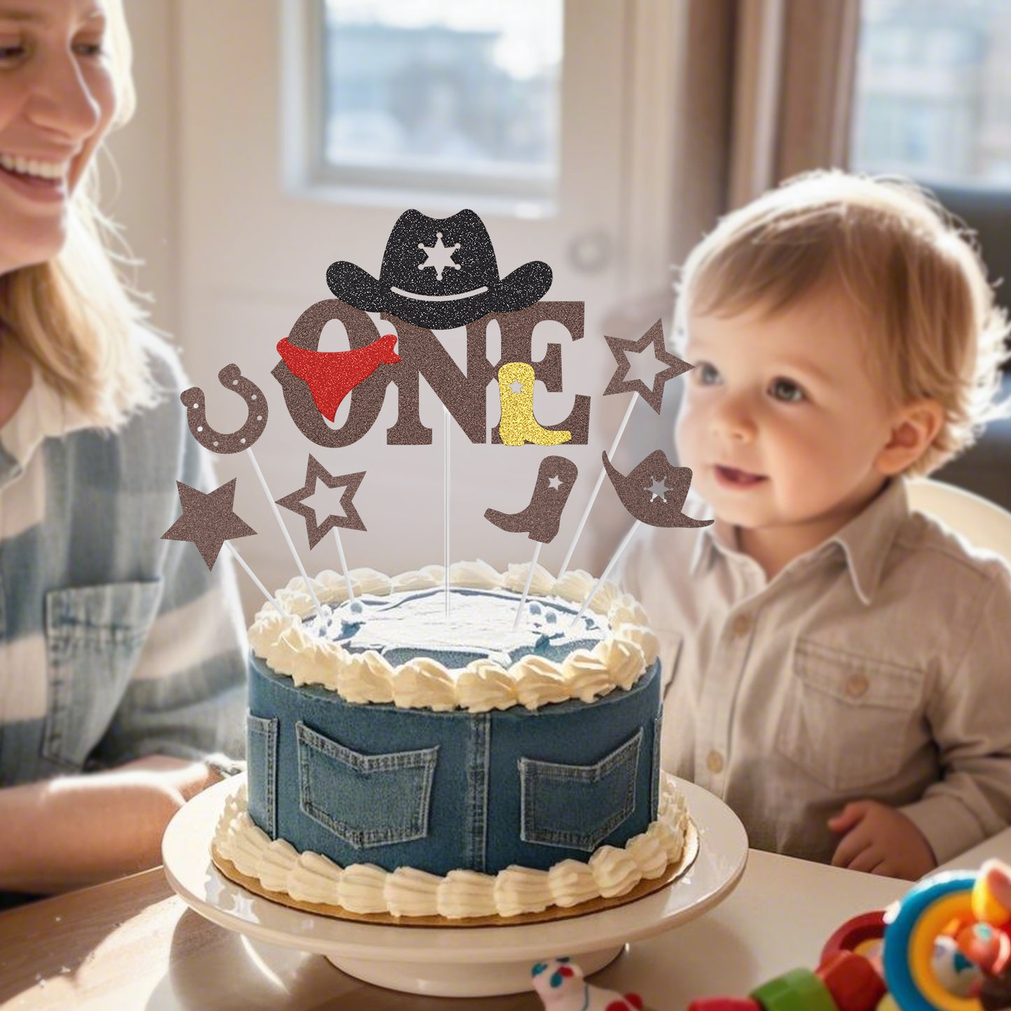 JoyMuse Cowboy Cake Topper for 1st Birthday Decoration