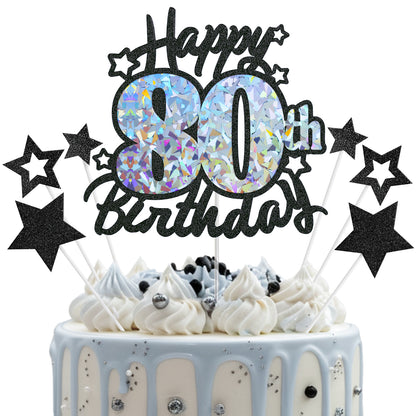 Frolicia Black Glitter and Gem Birthday Cake Topper Decoration