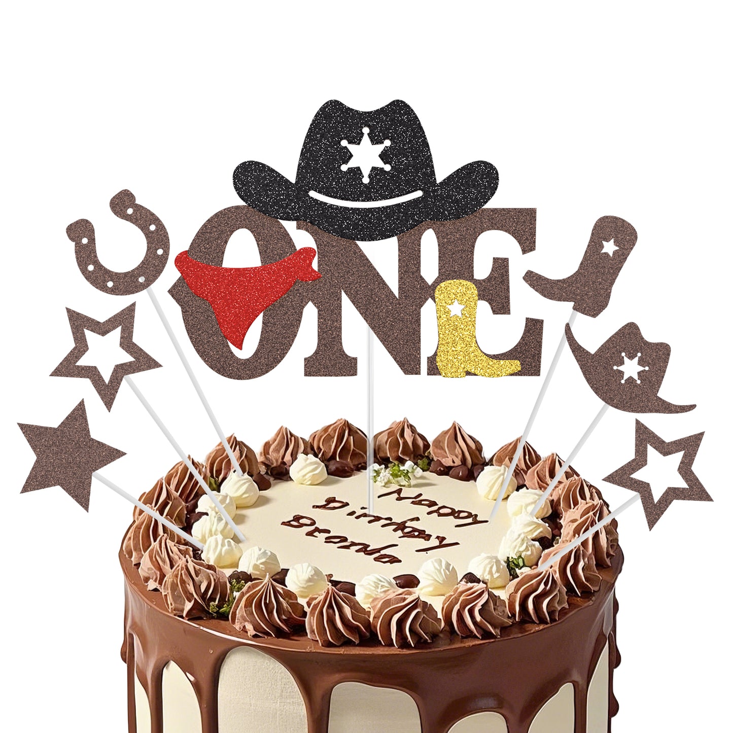 JoyMuse Cowboy Cake Topper for 1st Birthday Decoration