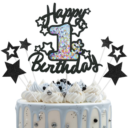 Frolicia Black Glitter and Gem Birthday Cake Topper Decoration