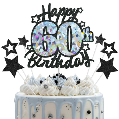 Frolicia Black Glitter and Gem Birthday Cake Topper Decoration