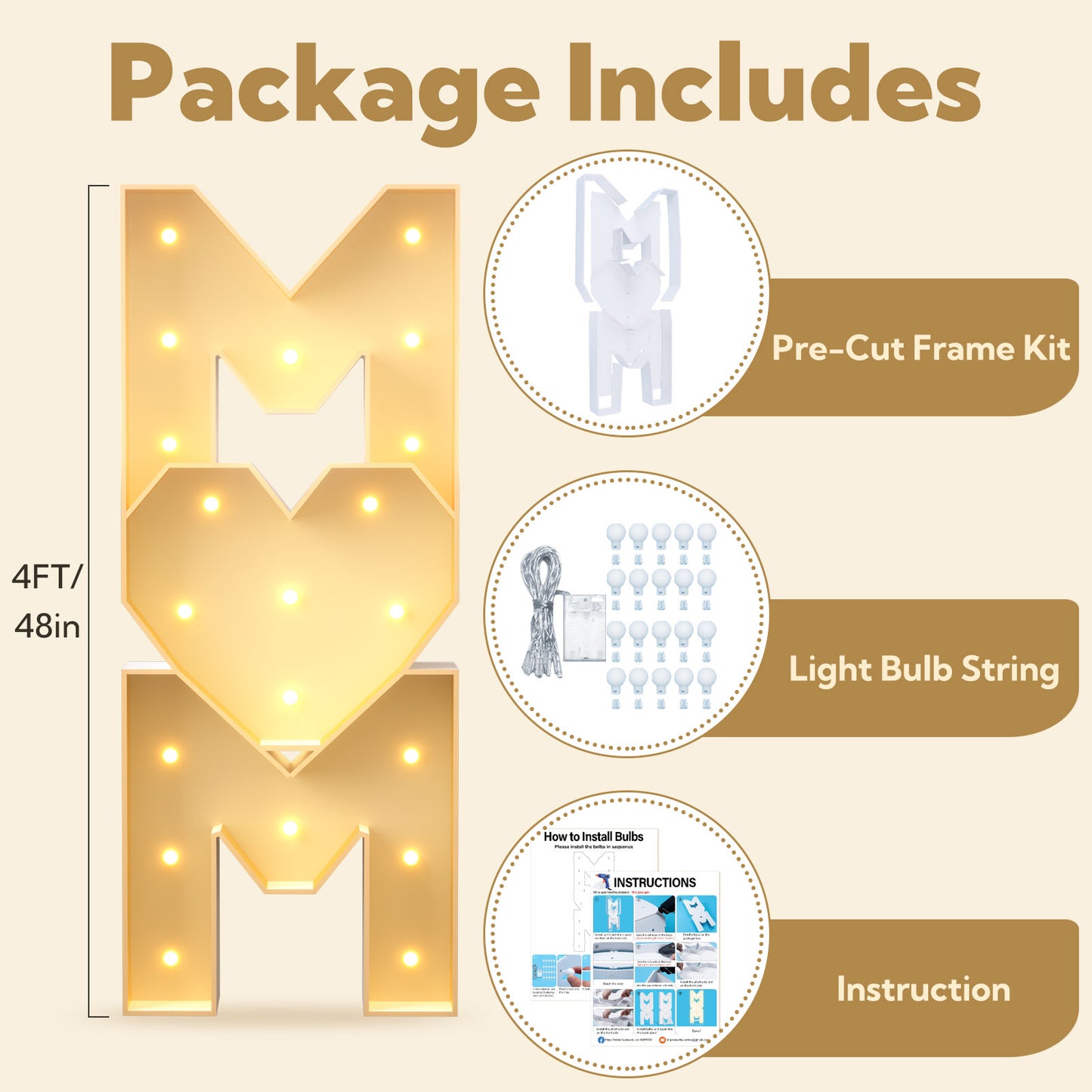 Mothers Day Decorations Precut Marquee Lights DIY Kit