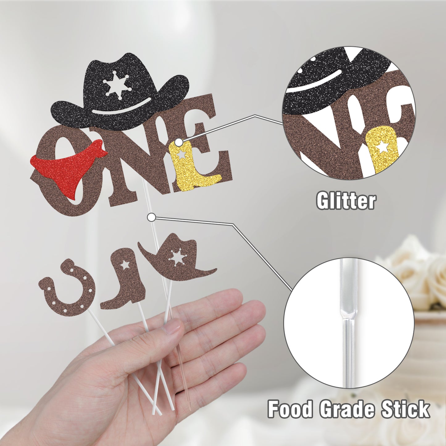 JoyMuse Cowboy Cake Topper for 1st Birthday Decoration