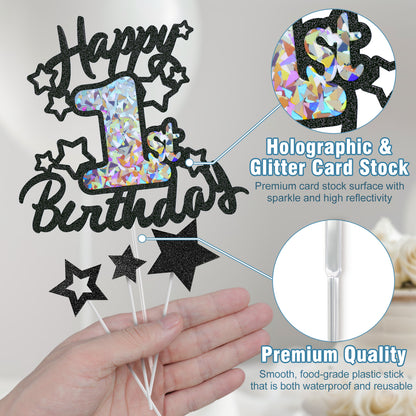 Frolicia Black Glitter and Gem Birthday Cake Topper Decoration